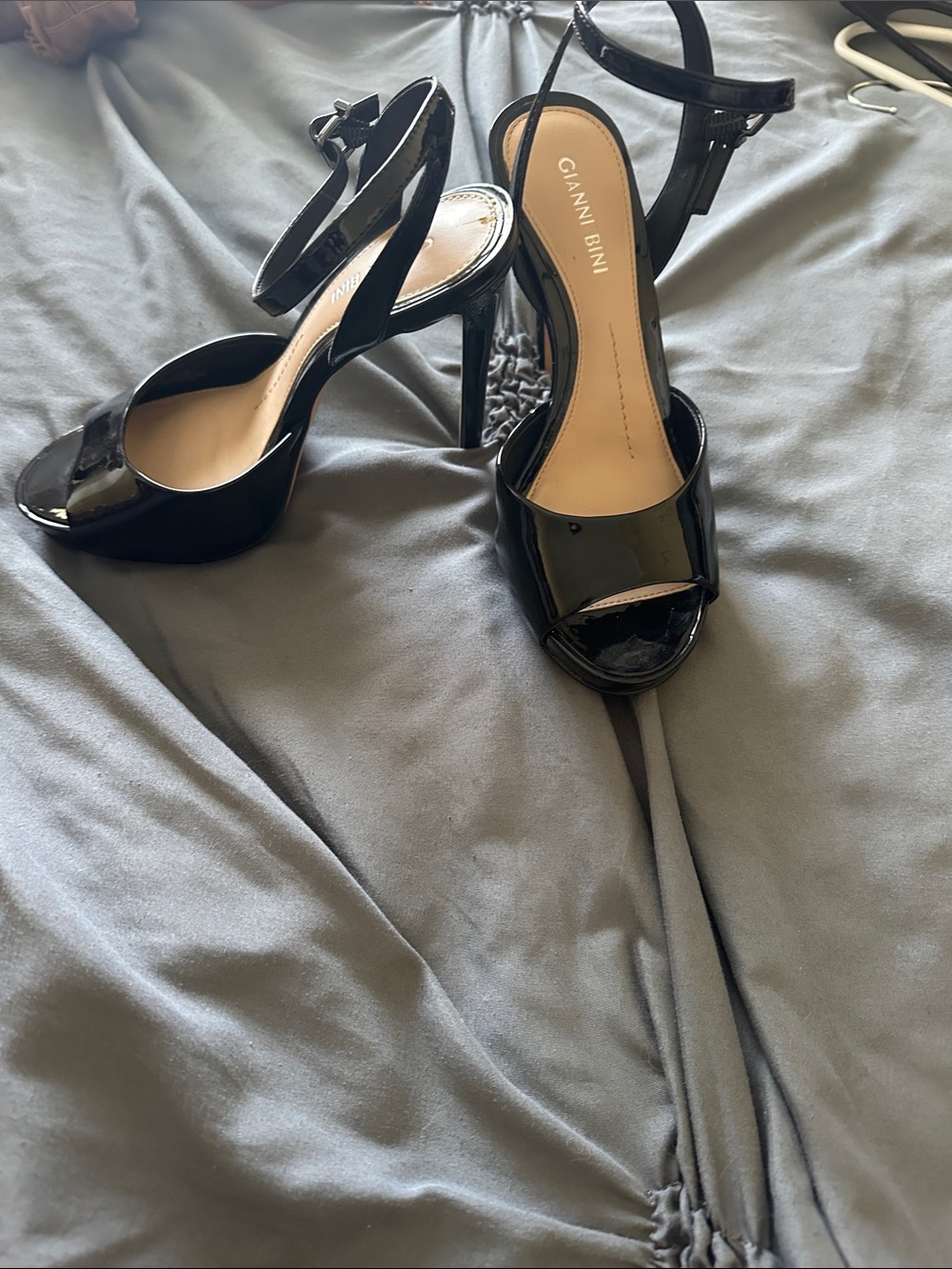 Gianni Bini Black Patent Open-Toe Slingback Heels